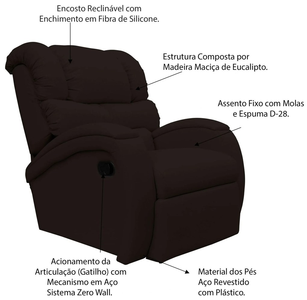 Poltrona do Papai Reclinável Zero Wall com Gatilho Oasis PU Sintético Marrom G23 - Gran Belo