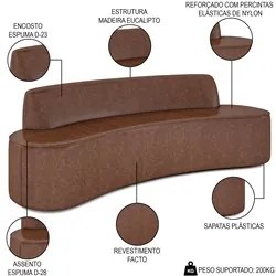 Sofá 2 Lugares para Sala de Estar Living 150cm Koane D06 Facto Conhaqu