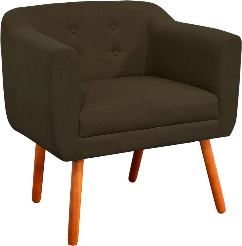 Kit 01 Namoradeira e 02 Poltronas Julia Linho Pés Palito Castanho D01 - D'Rossi - Marrom A78