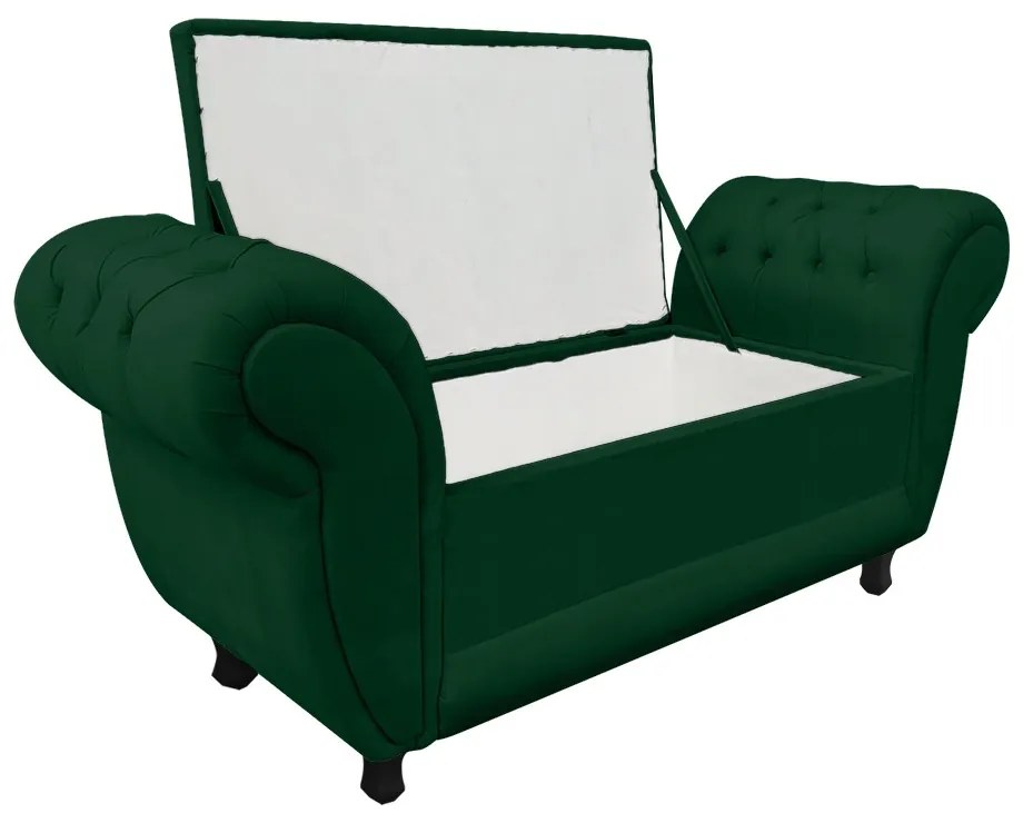 Recamier com Baú Grécia 195 cm Namoradeira Calçadeira Suede Verde D'Rossi