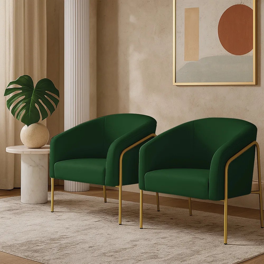 Poltrona Sala Industrial Alta Dourado Kit 2 Stella Suede D03 - D'Rossi  - Verde