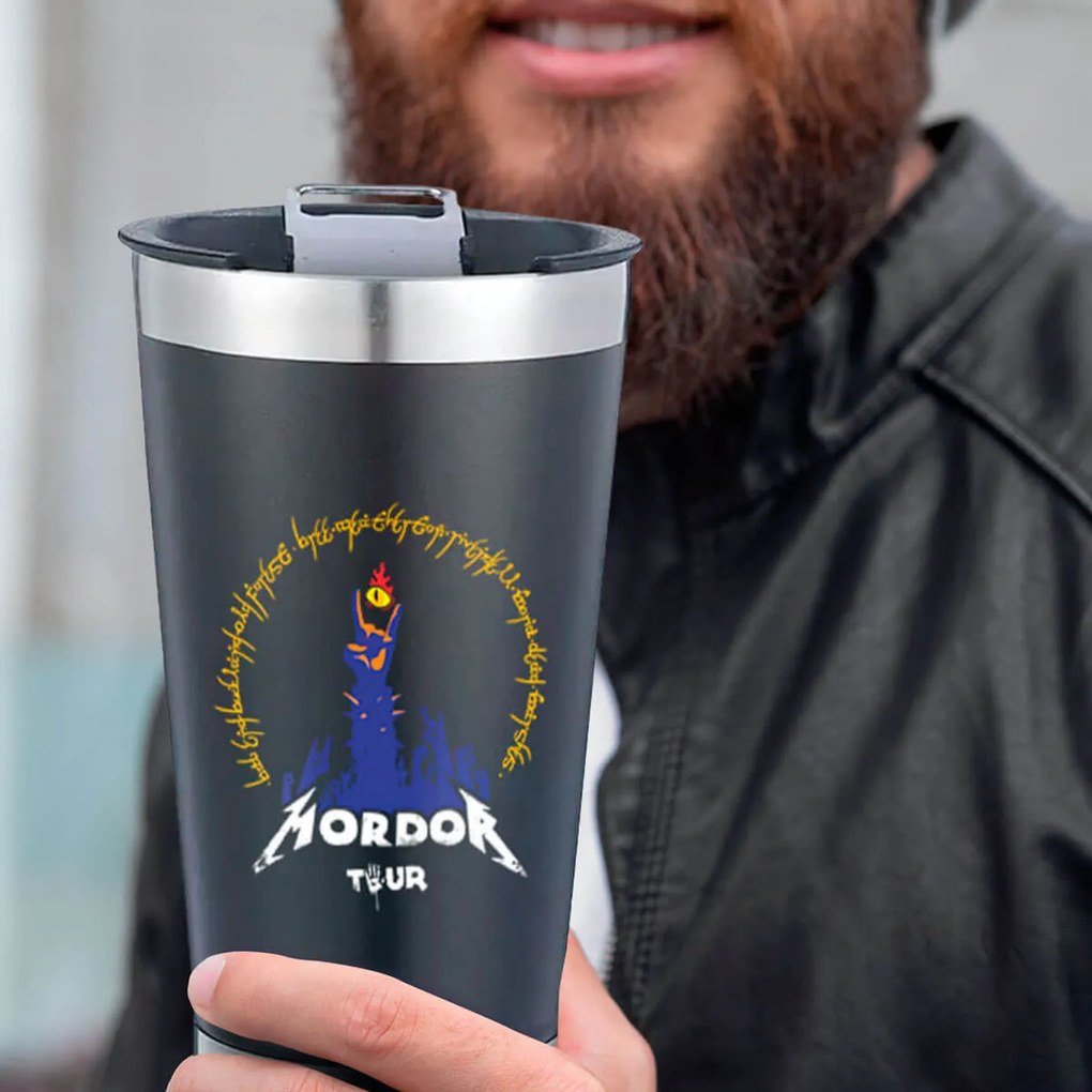 Copo Térmico Mordor Tour - Senhos dos Anéis Com Tampa e Abridor Chopp