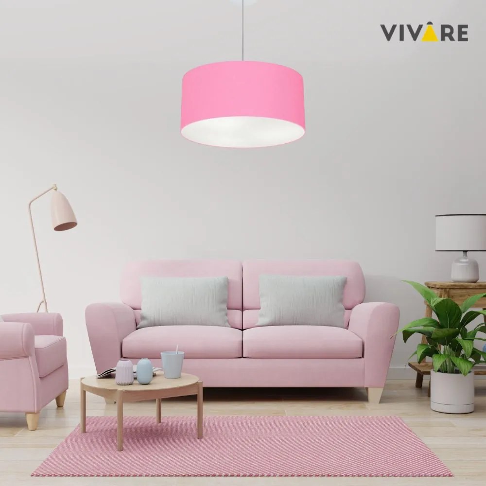 Lustre Pendente Cilíndrico Md-4100 Cúpula em Tecido 50x25cm Rosa Bebê - Bivolt