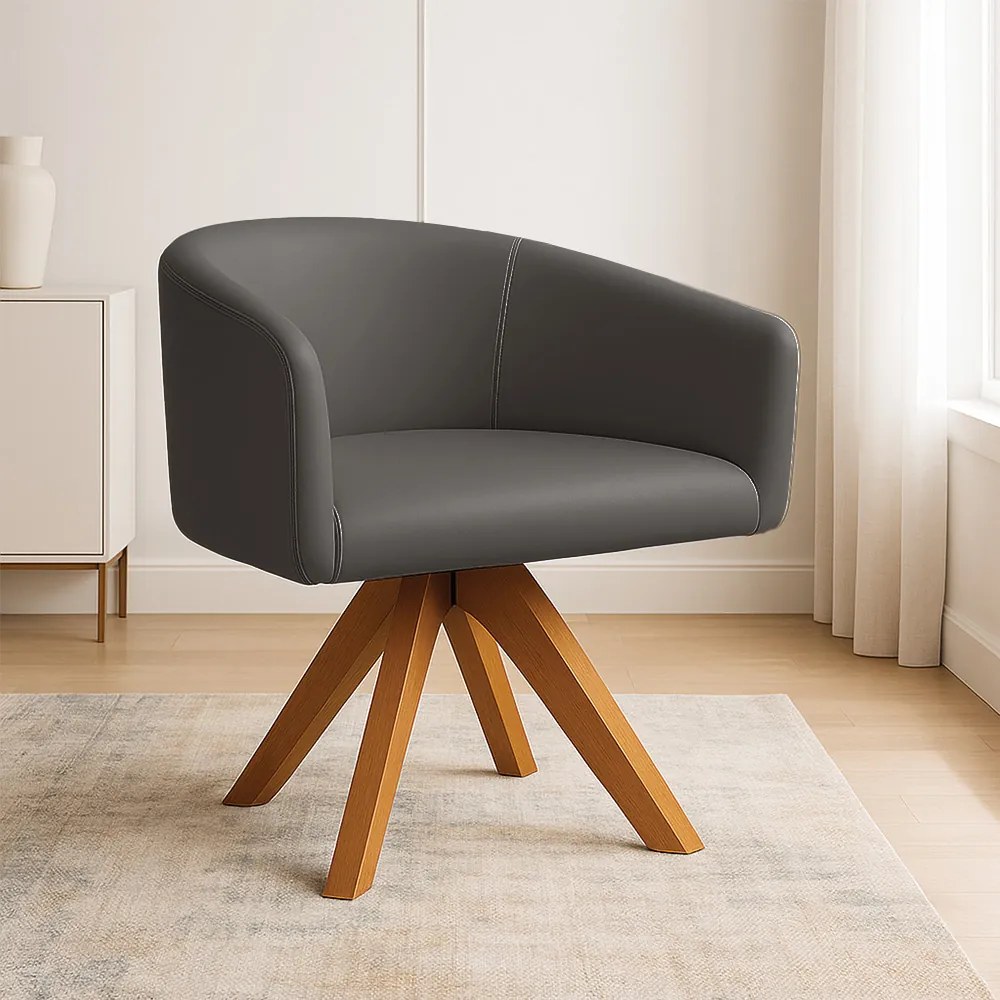 Poltrona Sala Base Giratória Madeira Arielle Sintético D03 - D'Rossi - Grafite