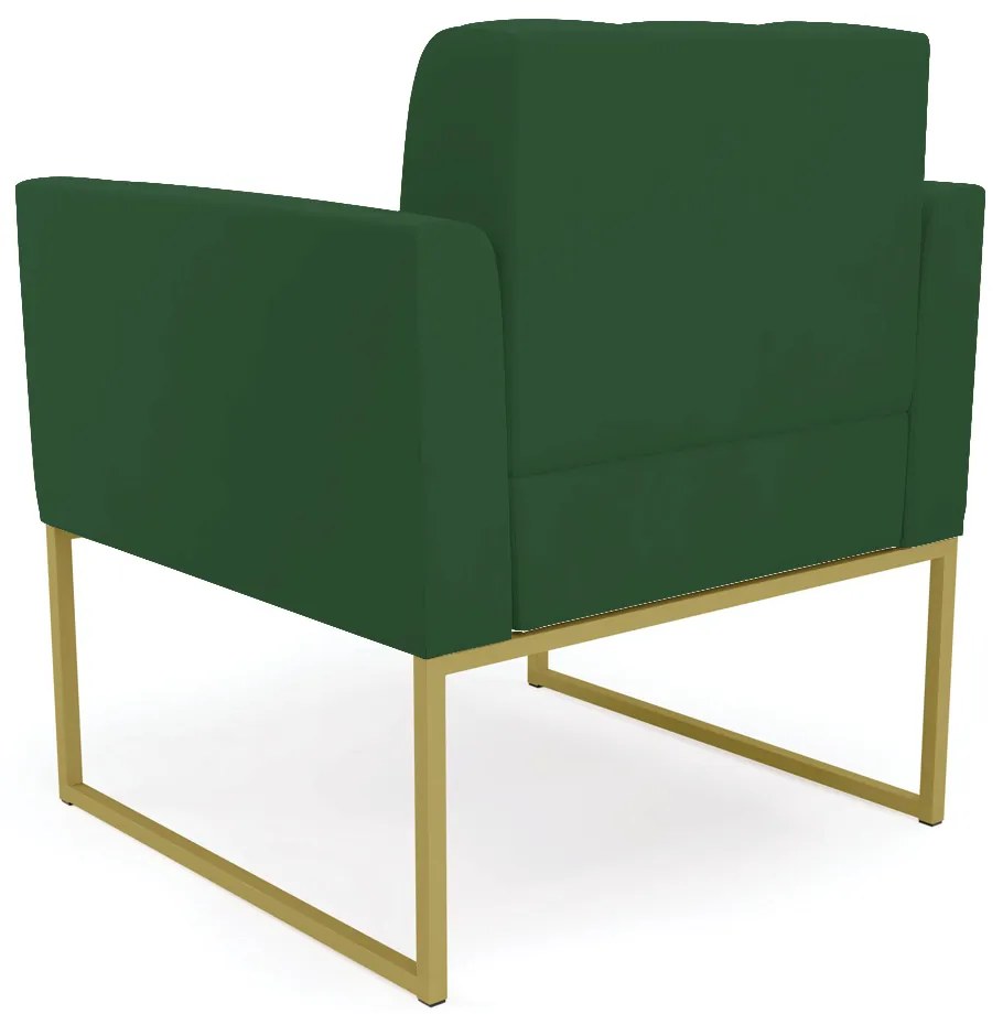Kit 1 Sofá Namoradeira e 2 Poltronas Elisa Veludo Verde Base Metálica Industrial Dourado - D'Rossi