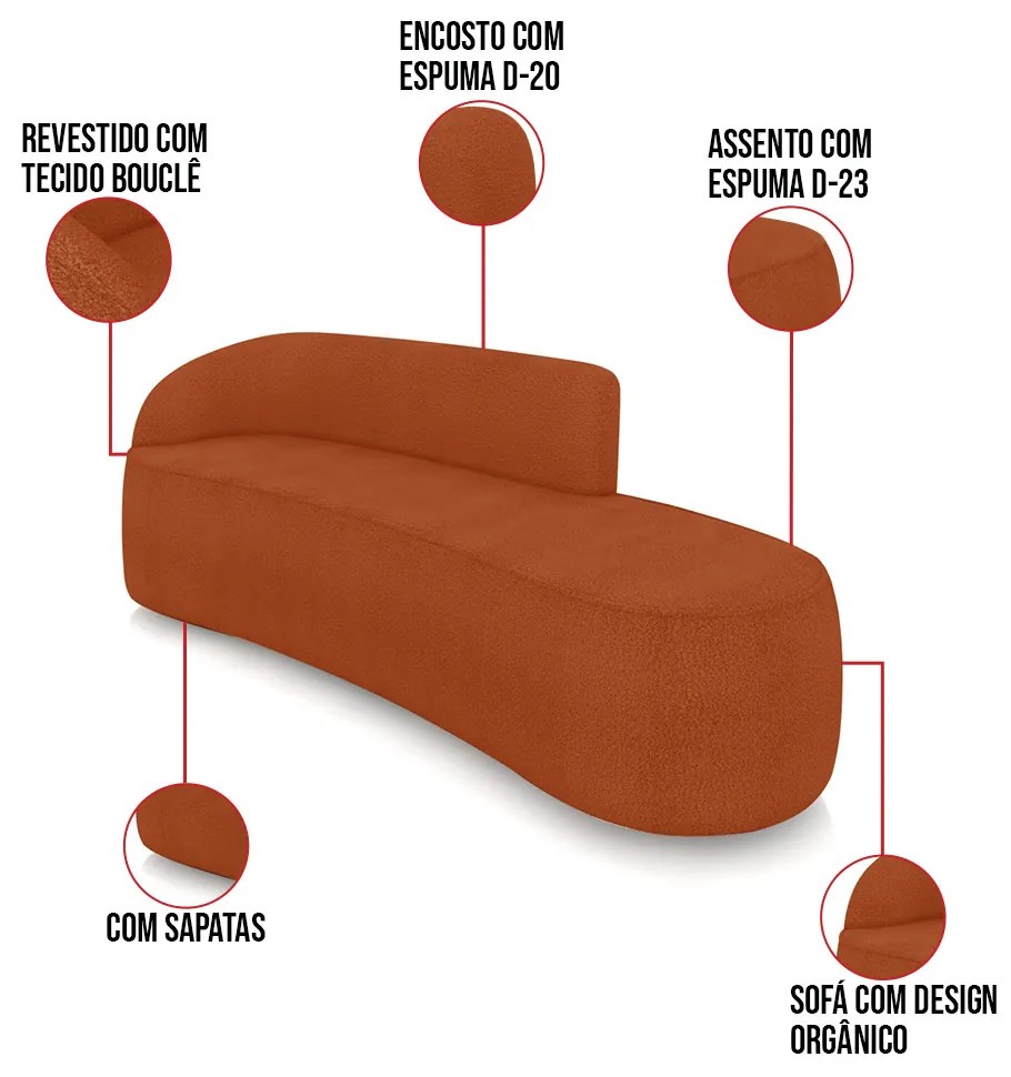 Sofá 4 Lugares Orgânico 220cm Morgan e Poltrona Lua Bouclê D03 - D'Rossi - Terracota