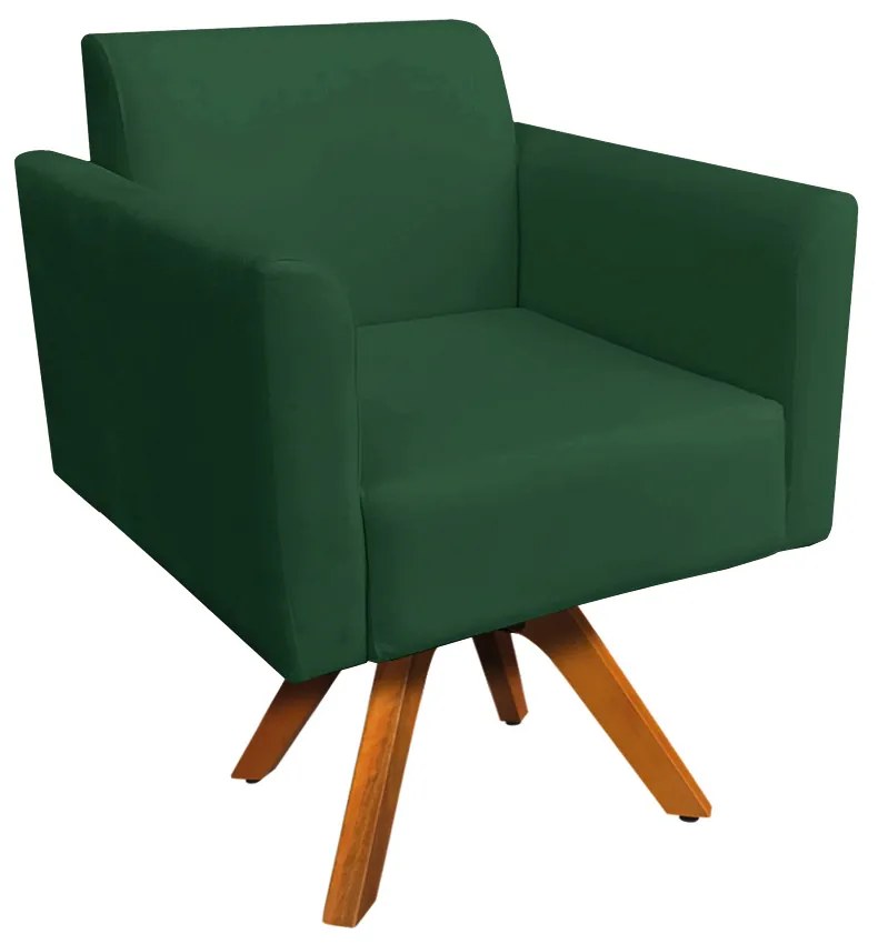 Kit 02 Poltronas Giratória Marisa Suede Verde Base Madeira MM30