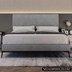 Cama Casal com Cabeceira 145cm Pés Metálicos Elisa S05 Veludo Cinza -
