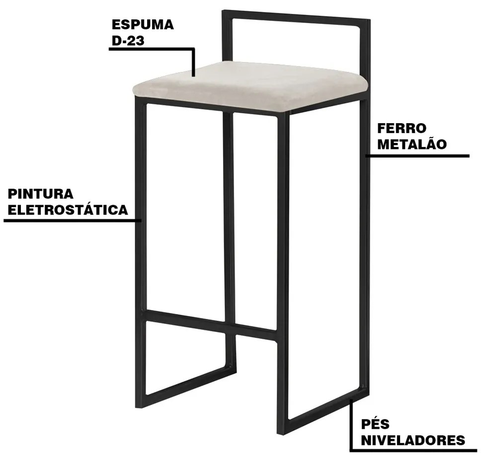 Banqueta Decorativa Selena Base Preta Suede Bege G41 - Gran Belo