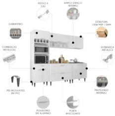 Armário de Cozinha Com Tampo CP05 240cm Pérola Branco Z34 - Mpozen