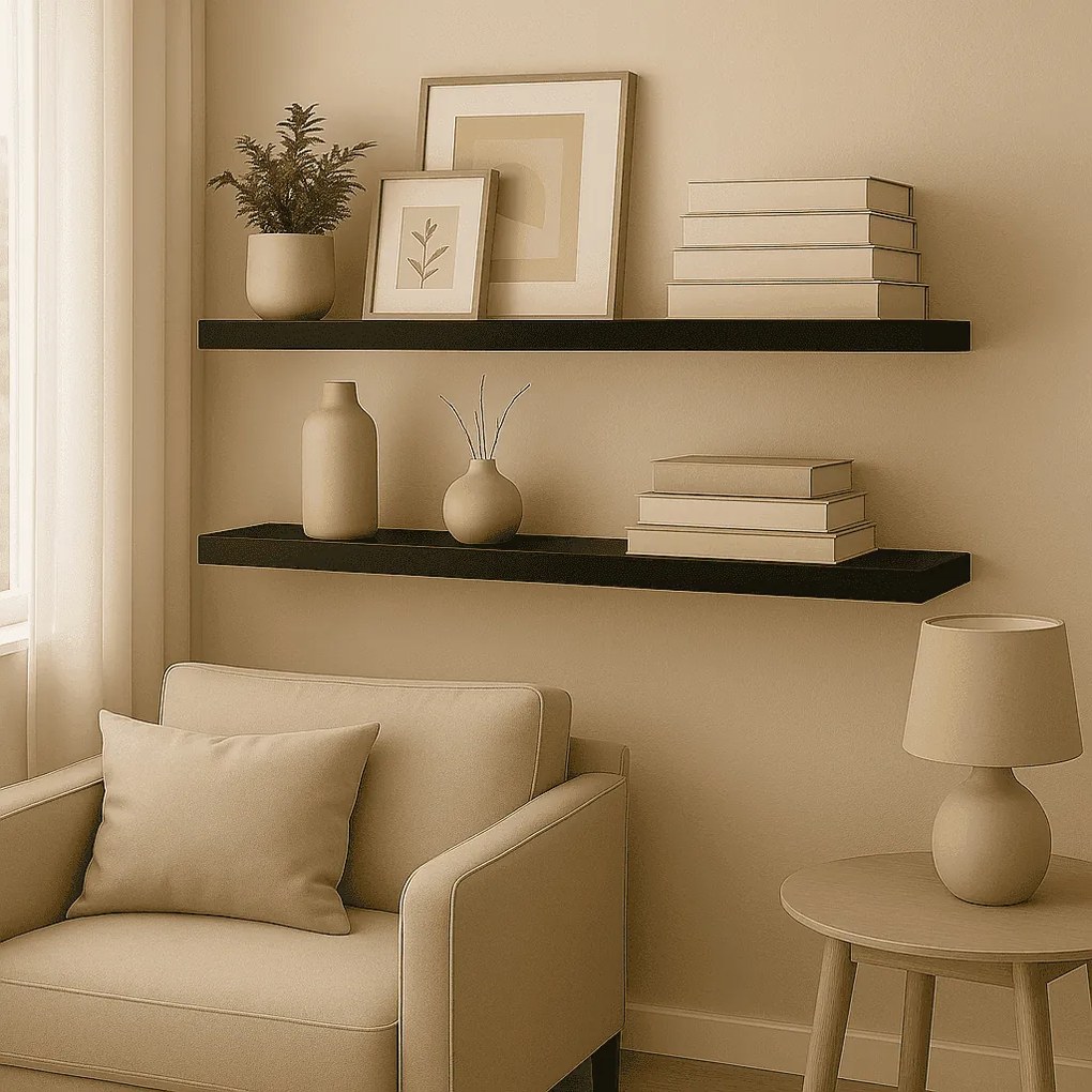 Prateleira Madeira Flutuante Multiuso Kit 2 91x20 Luara L06 - D'Rossi - Preto