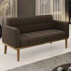 Sofá Namoradeira Base Madeira Castanho Ana Suede Marrom - Ibiza
