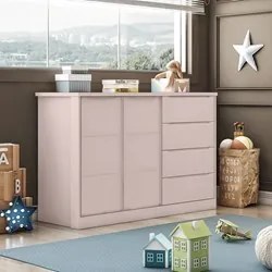 Cômoda Infantil 2 Portas e 4 Gavetas Pérola Rose - Phoenix