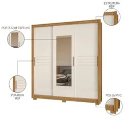 Guarda Roupa Casal 3 Portas de Correr e Espelho 202cm Toronto Z17 Frei