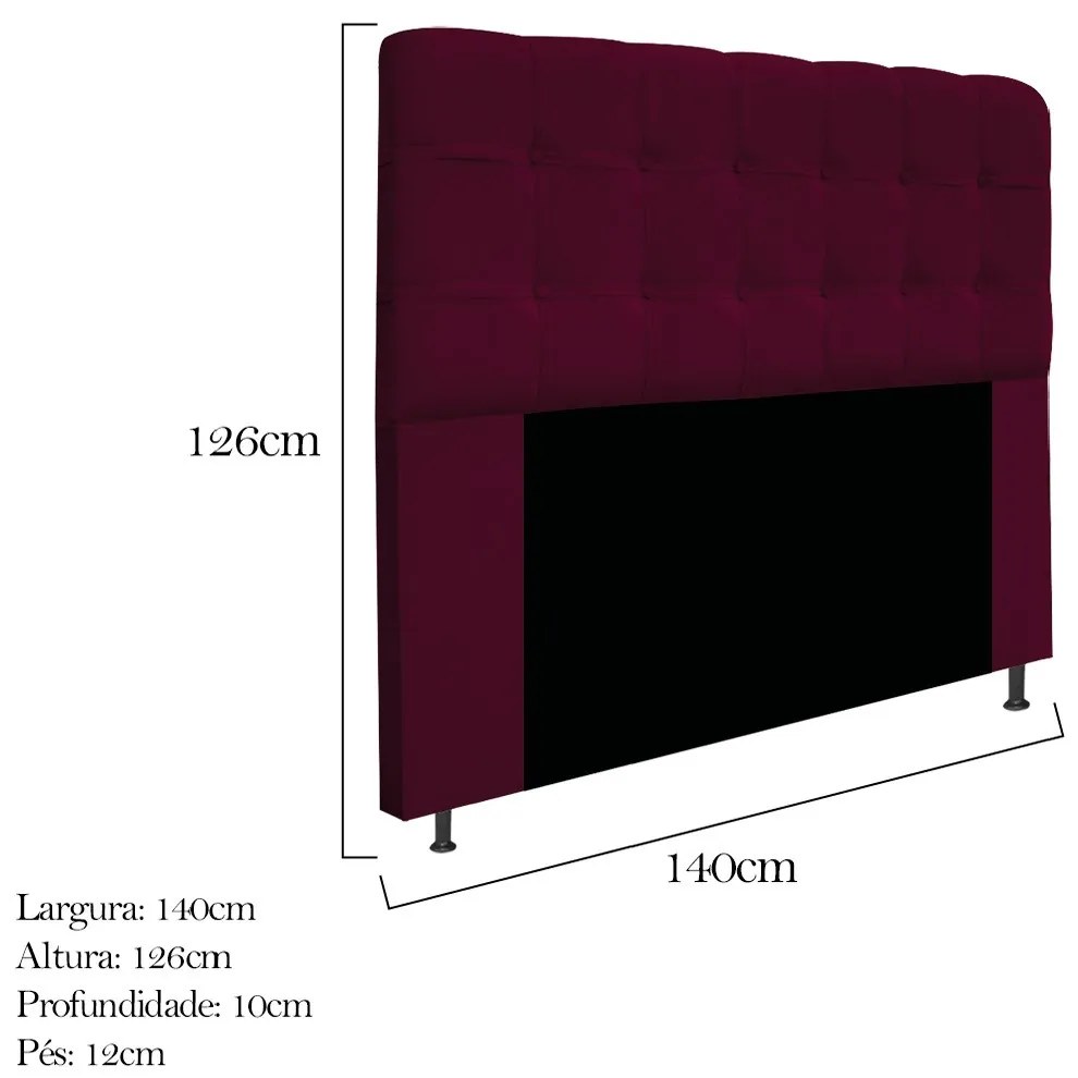 Cabeceira Estofada Mel 140 cm Casal Com Botonê Suede Bordô - ADJ Decor