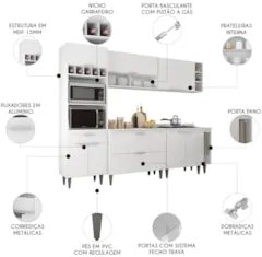 Armário de Cozinha Com Tampo CP07 260cm Pérola Branco Z34 - Mpozen