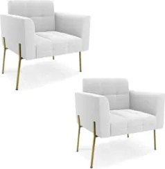 Poltrona Para Sala Pé Metal Dourado Kit 2 Ana Bouclé Off - Ibiza