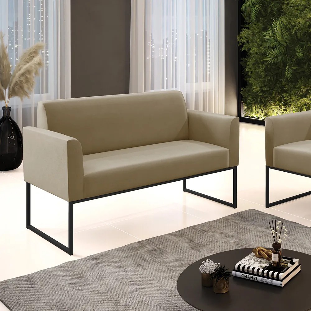 Sofá 2 Lugares Namoradeira Marisa Industrial Preto Suede D03 - D'Rossi - Marrom Rato