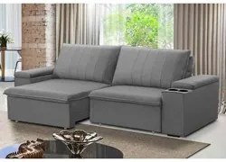 Sofá Retrátil Reclinável 3 Lugares 225cm Baluart F05 Veludo Prata - Mp