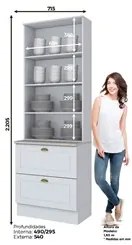 Cristaleira 2 Portas de Vidro 2 Gavetas 100% MDF Americana Branco HP -