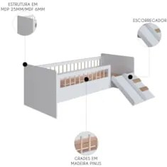 Cama Infantil Com Escorregador Lumiar C06 Branco - Mpozenato