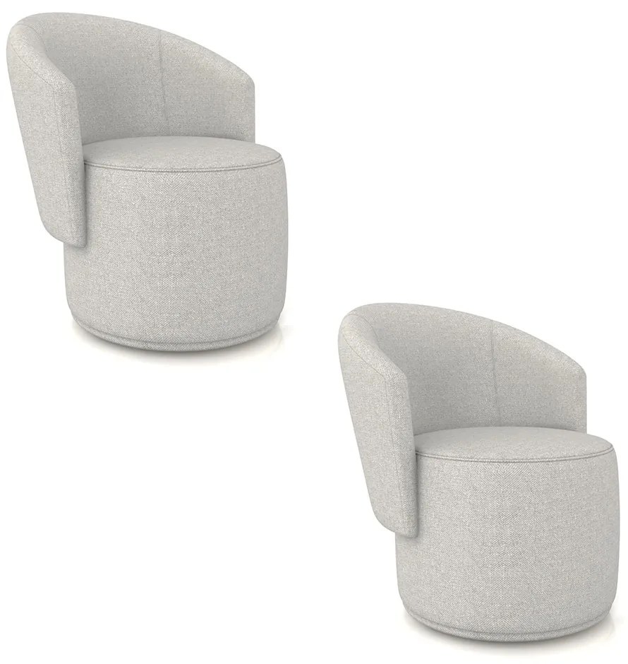 Poltrona Decorativa Orgânica Fixa para Sala kit 2 Malu Linho M11 - D'Rossi - Cinza