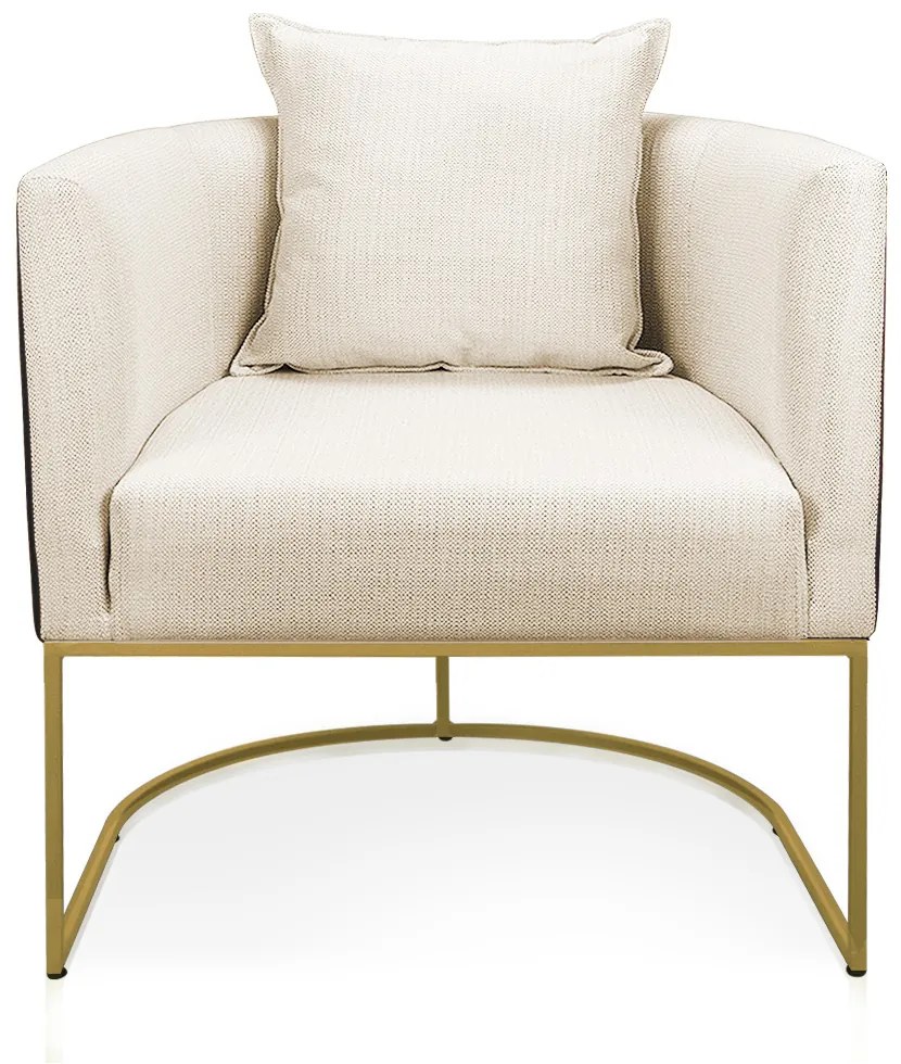 Poltrona Paola Corano Preto com Linho Base Metálica Dourado D03 - D'Rossi - A19 Grosso Bege