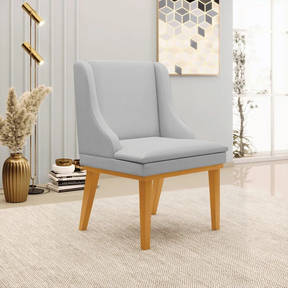 Kit 2 Cadeiras Decorativas Sala de Jantar Base Fixa de Madeira Firenze Linho Cinza/Castanho G19 - Gran Belo