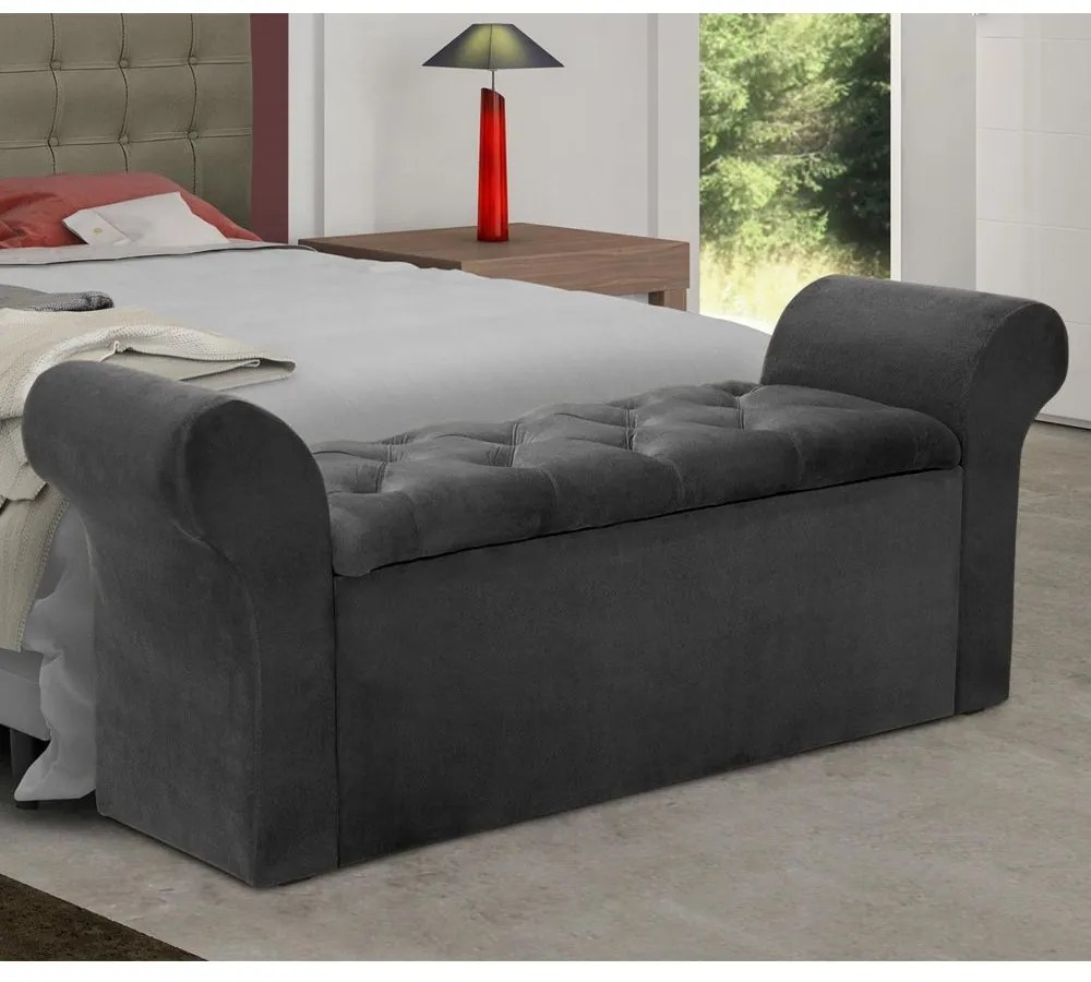 Recamier Calçadeira Baú Miami Suede Cinza - Simbal - Cinza