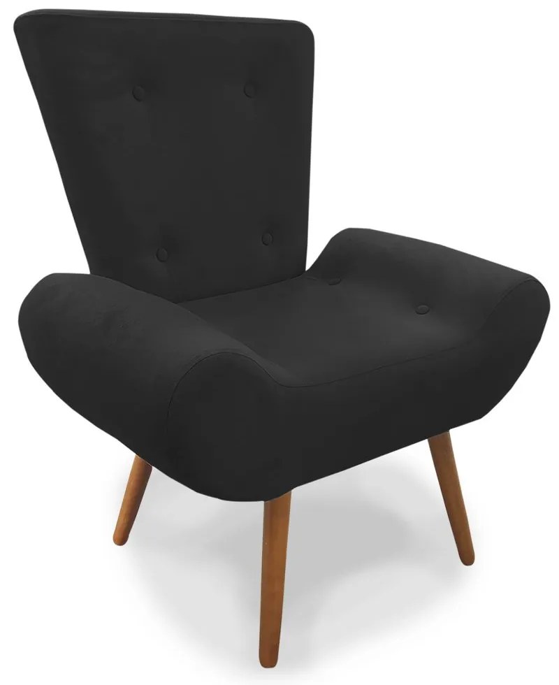Poltrona Decorativa Emília Barca Pés Palito Suede Preto - Sheep Estofados
