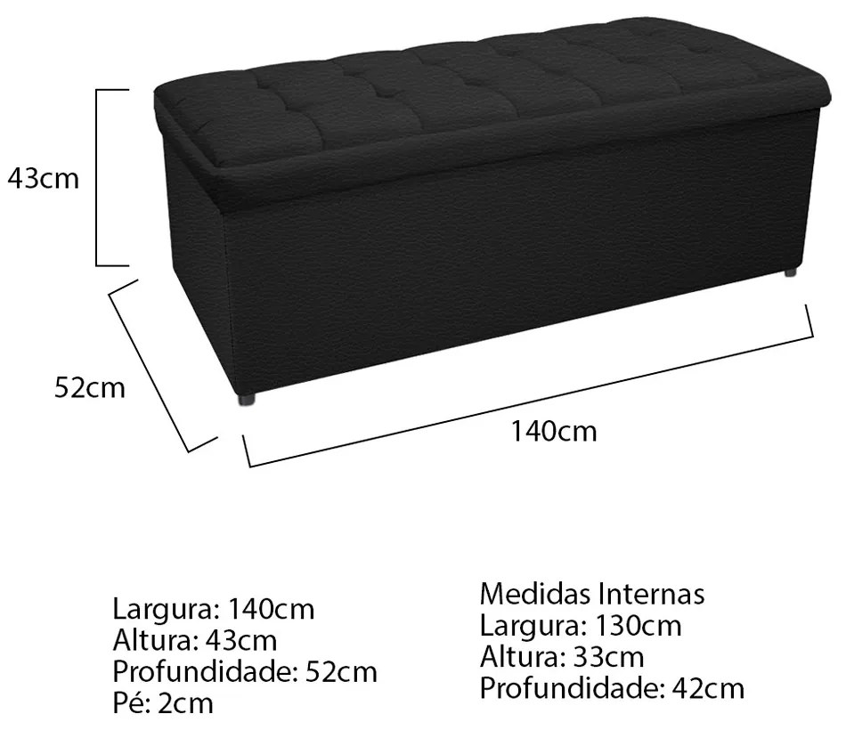 Calçadeira Copenhague 140 cm Casal Corano Preto - ADJ Decor
