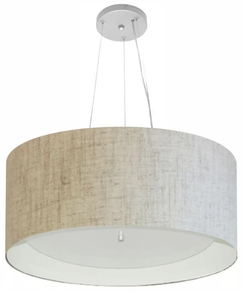 Lustre Pendente Cilíndrico Md-4145 Cúpula em Tecido 50x25cm Rustico Bege / Branco - Bivolt