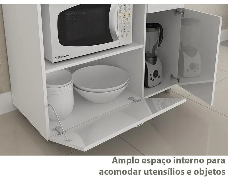 Balcão Multiuso Cooktop 5 bocas Microondas Branco Gaveta