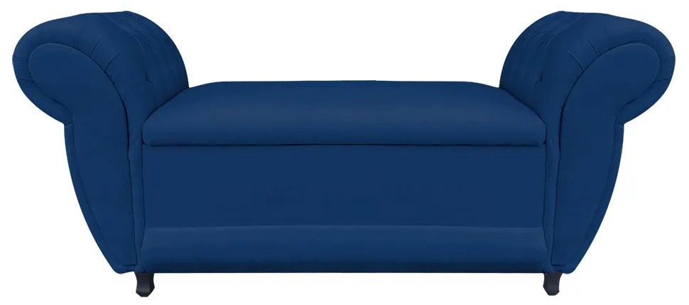 Recamier com Baú Grécia Namoradeira Calçadeira 195 cm Suede Azul Marinho D'Rossi