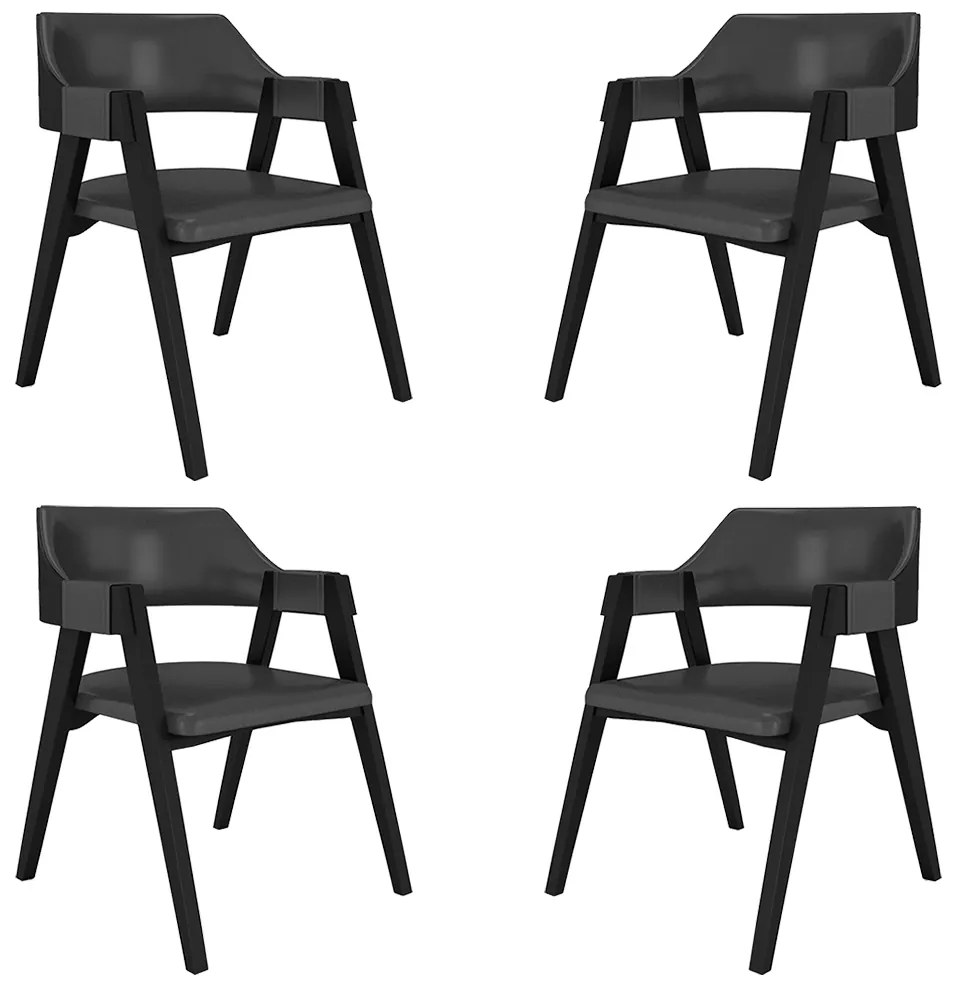 Kit 4 Cadeiras Sala de Jantar e Jogos Carteados Madeira Maciça Poker PU Grafite/Preto G42 - Gran Belo