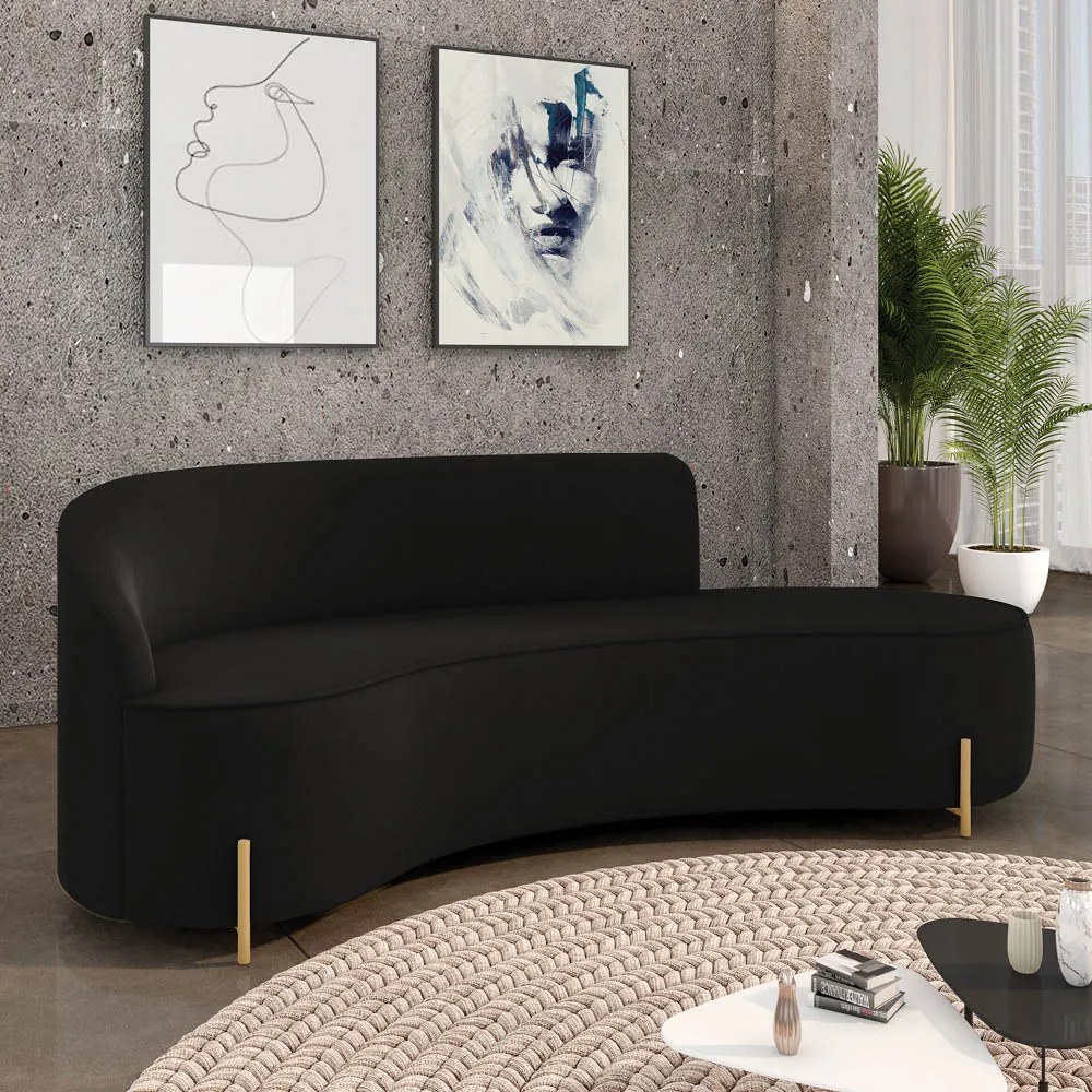 Sofá 4 Lugares Orgânico 220cm Pé Dourado Morgan Suede D03 - D'Rossi - Preto