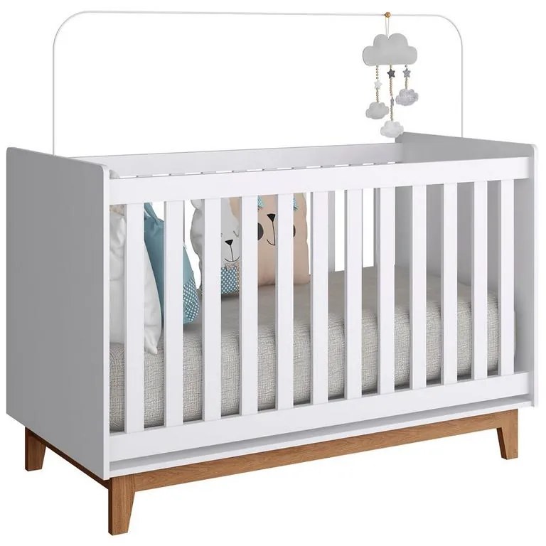 Berço Retrô Infantil com Pés Retrô e 2 Regulagens - Branco