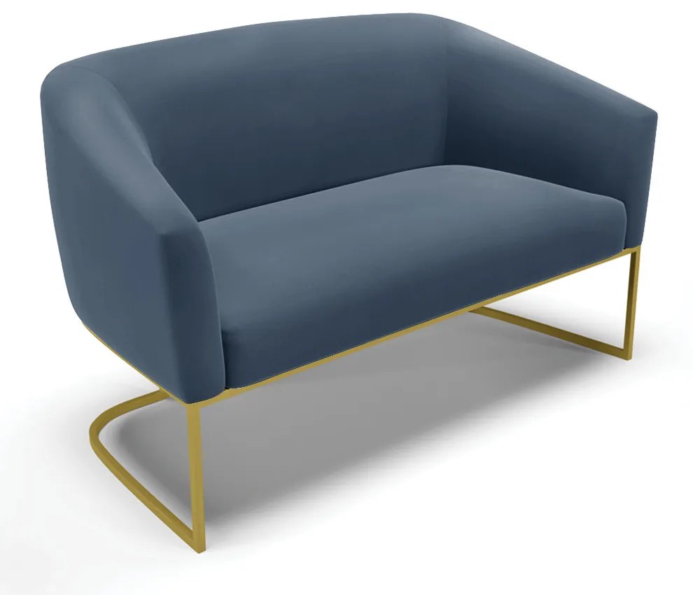 Namoradeira e 2 Poltronas Base Industrial Dourado Stella Suede D03 - D'Rossi - Azul Marinho