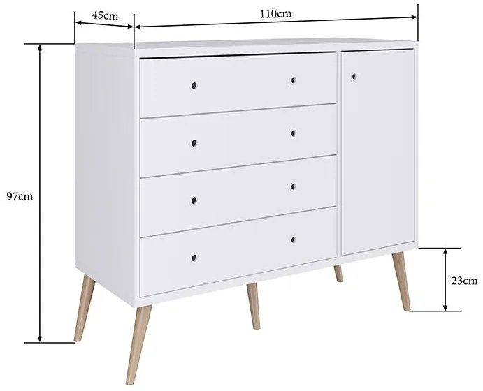 Comoda Infantil Retrô 04 Gavetas 1 Porta Pés Palito - Branco