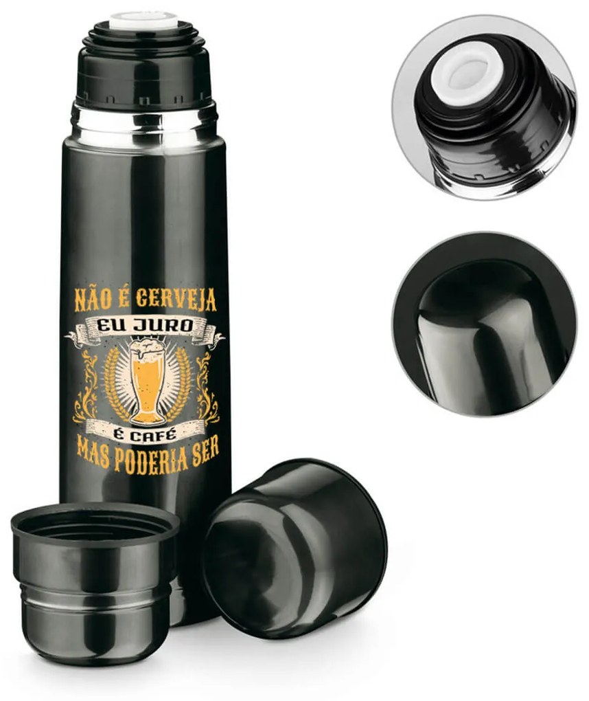 Garrafa Térmica 750ml Não É Cerveja É Café Com 2 Copos