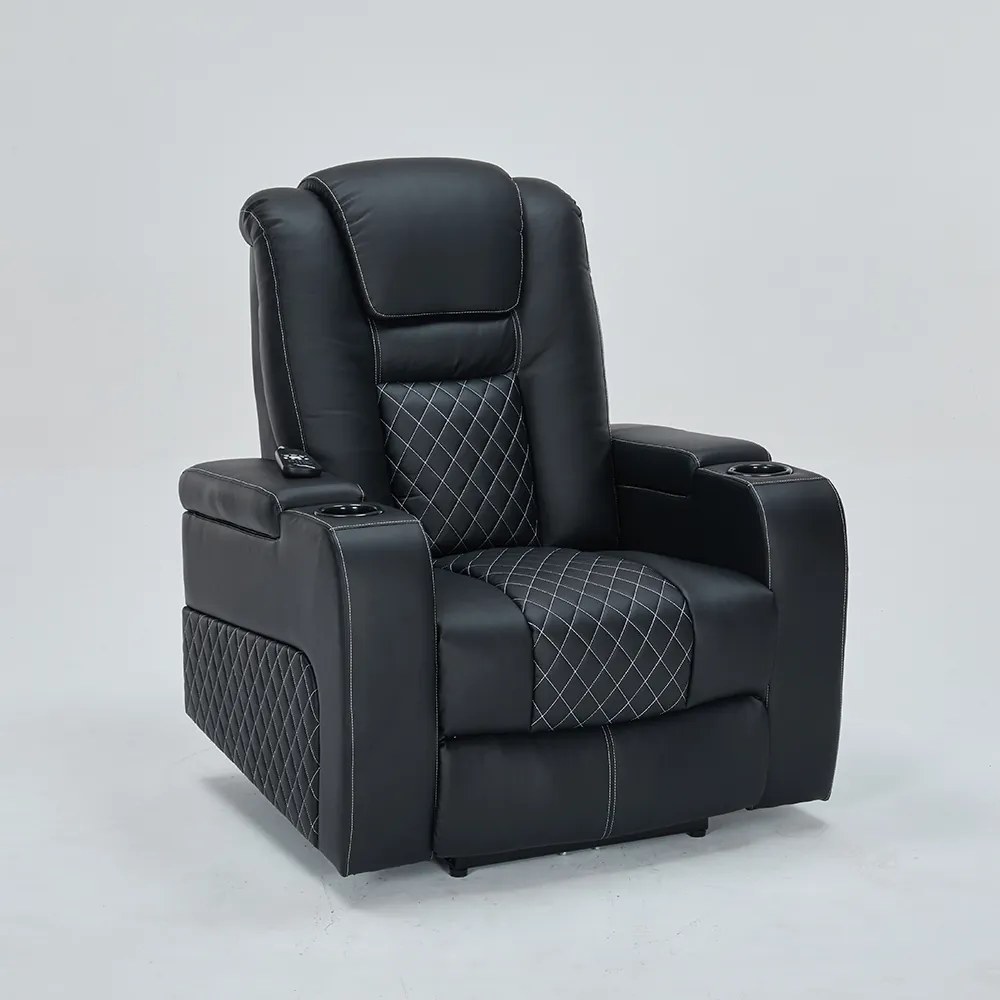 Poltrona do Papai Elétrica Reclinável Chicago com Aquecimento Massagem e Porta Copos Entrada USB/USB-C PU Preto G94 - Gran Belo