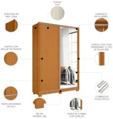 Guarda Roupa Solteiro com Espelho Rizatto Flex A02 Off/Cinamomo - Mpoz