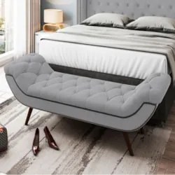 Puff Recamier Calçadeira 140cm Pés Palito Madeira Vêneto Z37 Veludo Ci