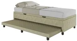 Bicama Box Baú Solteiro 88x188 cm Samy S05 Veludo Bege - Mpozenato