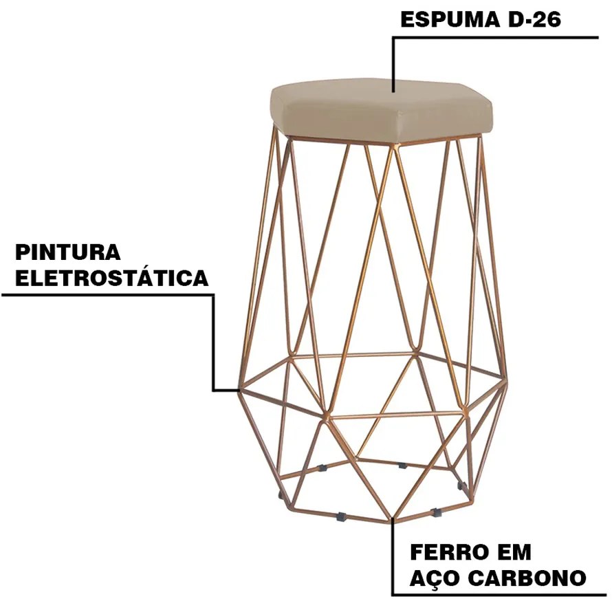 Kit 2 Banqueta Decorativa Rubel Base Gold Suede Bege G41 - Gran Belo
