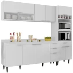 Armário de Cozinha Com Tampo CP02 240cm Pérola Branco Z34 - Mpozen