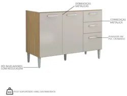 Balcão de Cozinha com Pia Inox 120cm 3 Portas 2 Gavetas Livy Z46 Damas