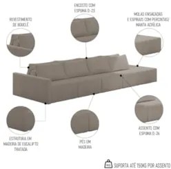 Sofá Ilha Modular com Puff para Sala Living 392cm Georgia Z08 Boucle B