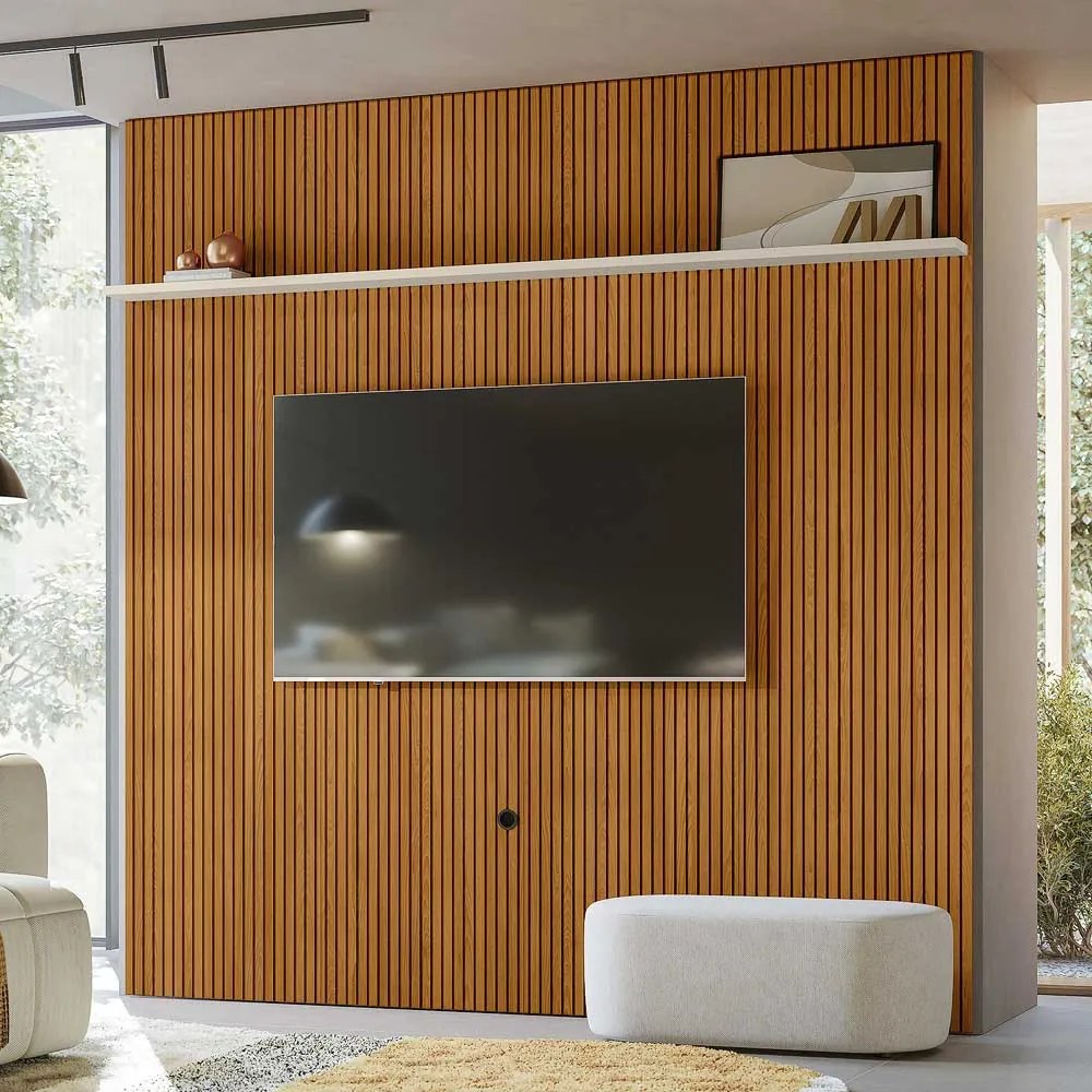 Painel Decorativo 245cm Hirta Frisado MDP até 75 Cinamomo/OffWhite G97 - Gran Belo