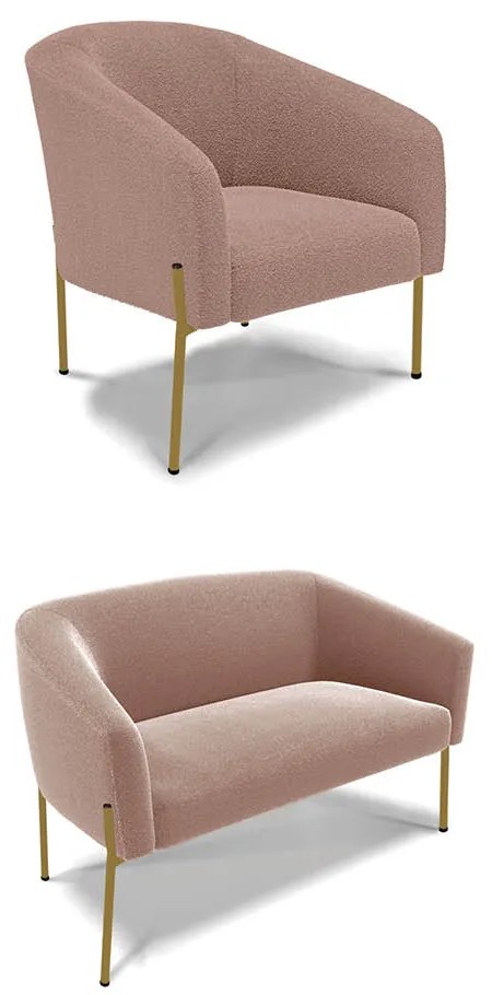 Sofá Namoradeira e Poltrona Pé Ferro Dourado Stella Bouclê D03 - D'Rossi - Rose
